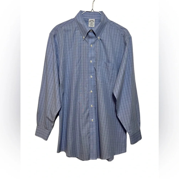 Brooks Brothers Shirt Mens L 16-1/2 Regent Fit Blue Plaid Button Up Iron free R1 - Picture 1 of 10